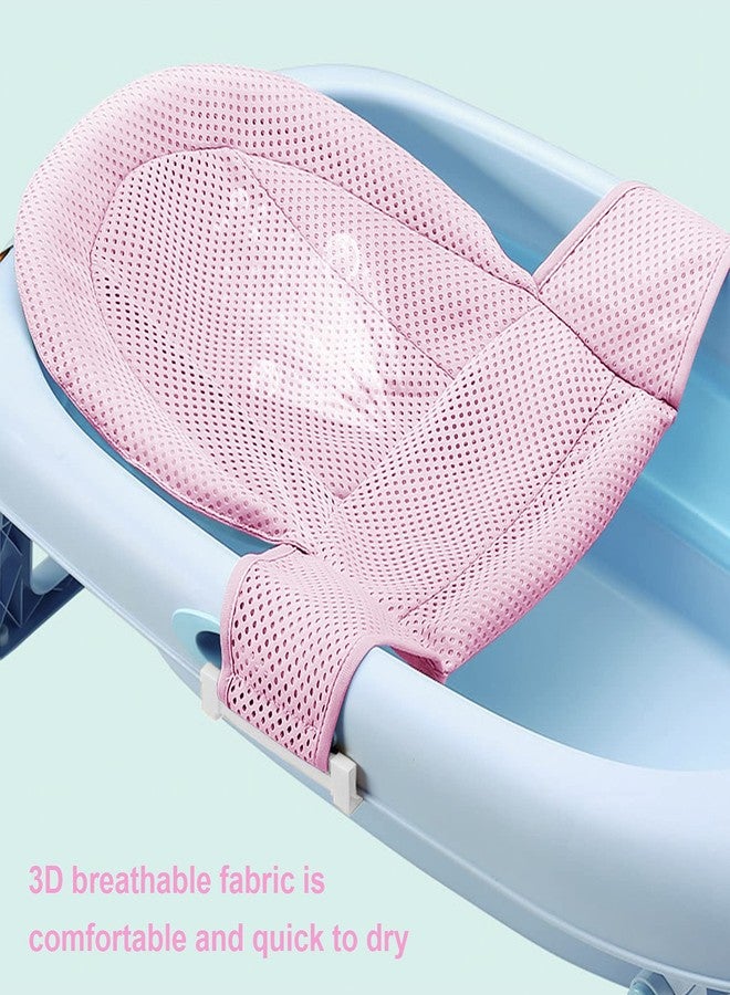 RUIXIA Universal Adjustable Baby Bath Tube Support Mesh Net Soft Breathable Infants Shower Pad Bathing Mat 4-Points Anti-Slip Bathtub Seat with Sponge Cushion Age 0-36 Months, TPink, One Size - Image 3